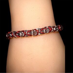 Red & Silvertone  Byzantine Chainmail Bracelet